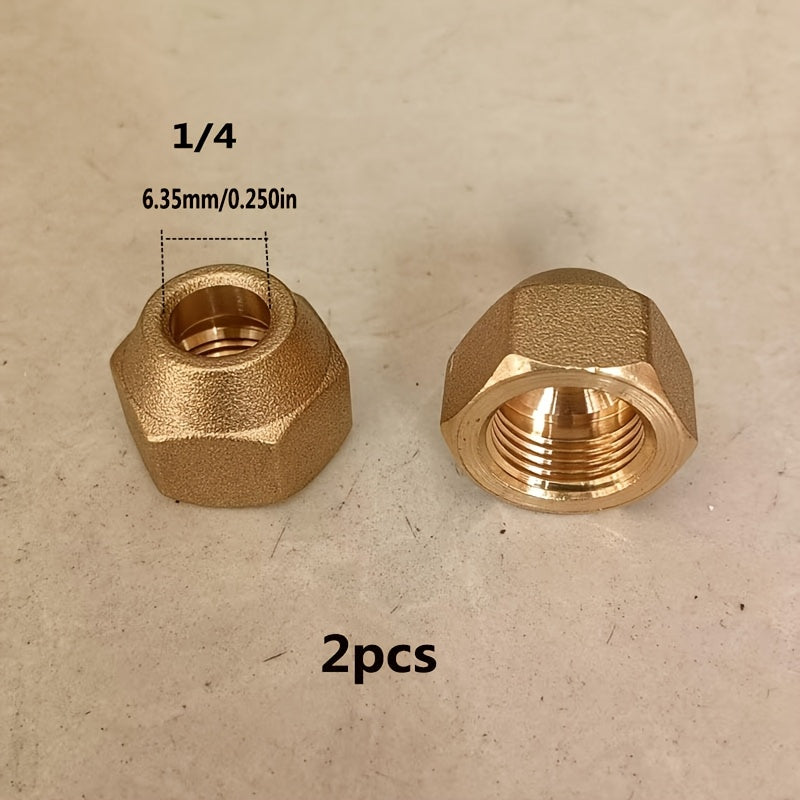 2pcs - High quality brass hexagon nut refrigeration accessories - 1/4 inch, 5/16 inch, 3/8 inch 1/2 inch, 5/8 inch, 3/4 inch, with hexagonal copper pipe nipple nuts, corrosion resistant