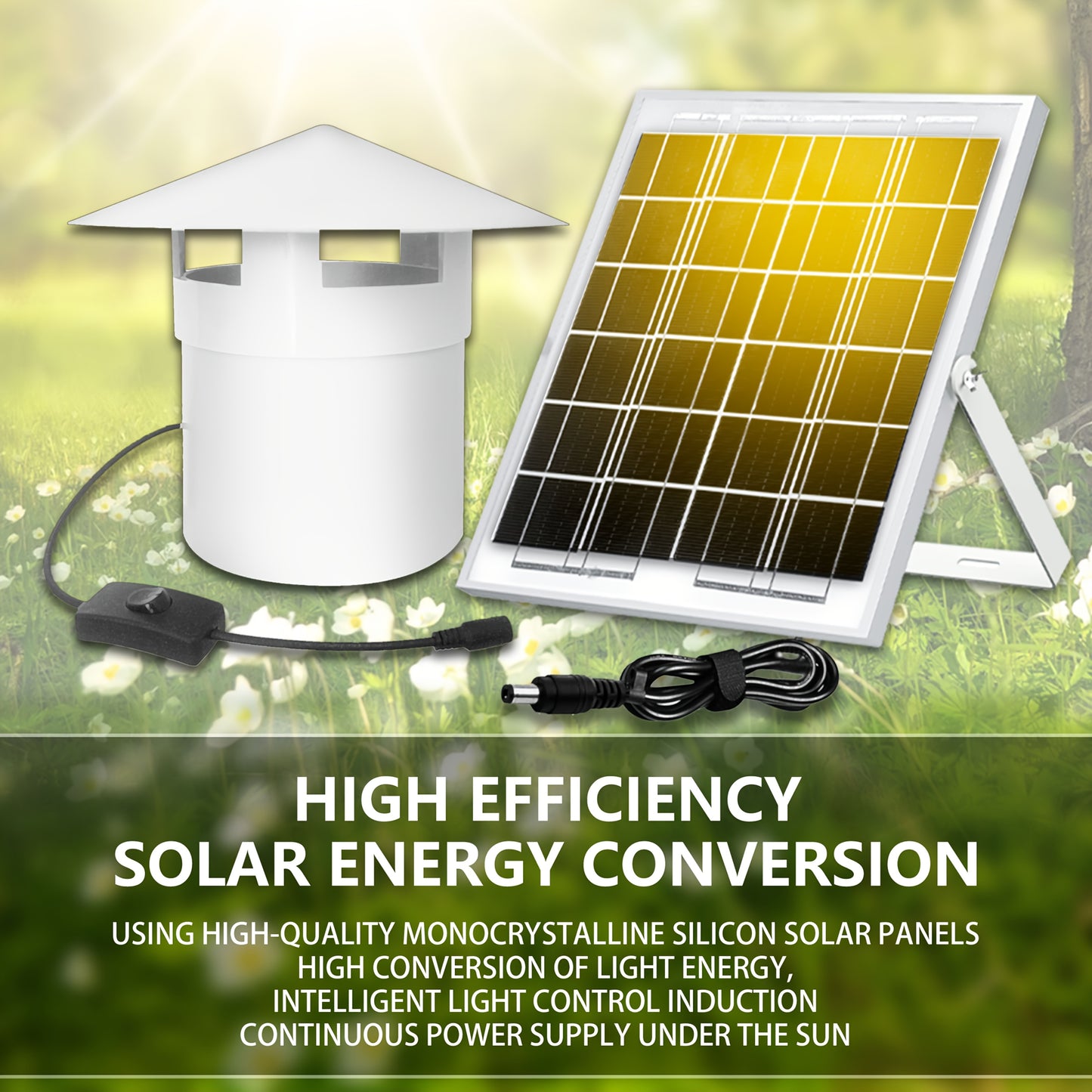 6/8W Solar Roof Vent Fan with Protective Cap - φ110 High-Speed Brushless DC Roof Exhaust Fan, Solar-Powered Attic/Garage/Workshop Ventilation, No Battery Needed, Compatible with Hose for Residential/Commercial Use - Ideal fo