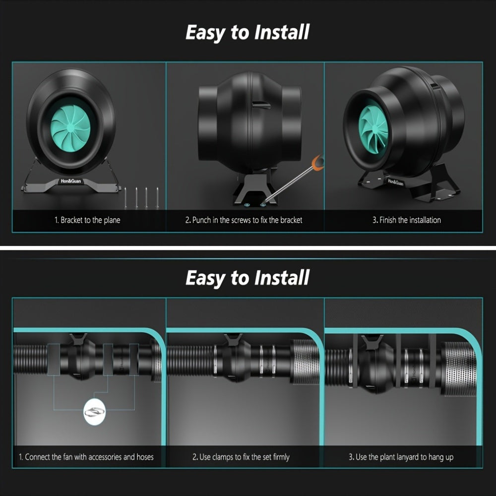 1pc 10.16 Cm Inline EC Motor Duct Fan With Variable Speed Controller Ventilation, Exhaust Fan For Heating Cooling Booster, Grow Tents, Hydroponics (146 CFM)