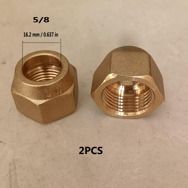 2pcs - High quality brass hexagon nut refrigeration accessories - 1/4 inch, 5/16 inch, 3/8 inch 1/2 inch, 5/8 inch, 3/4 inch, with hexagonal copper pipe nipple nuts, corrosion resistant