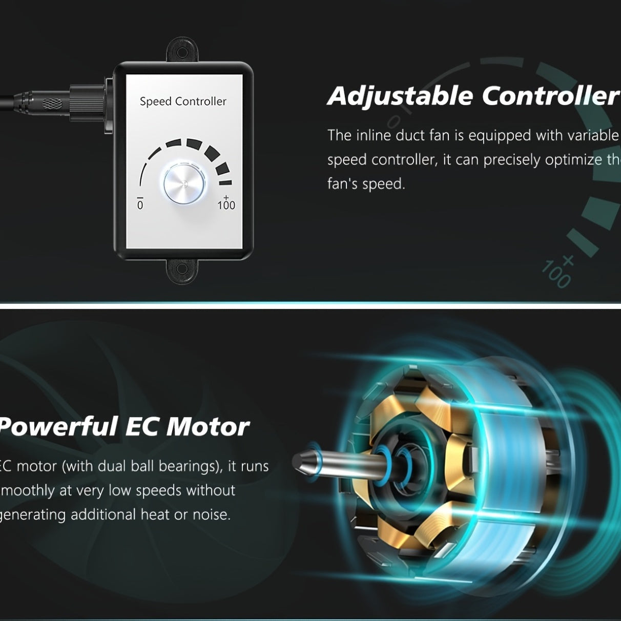 1pc 10.16 Cm Inline EC Motor Duct Fan With Variable Speed Controller Ventilation, Exhaust Fan For Heating Cooling Booster, Grow Tents, Hydroponics (146 CFM)