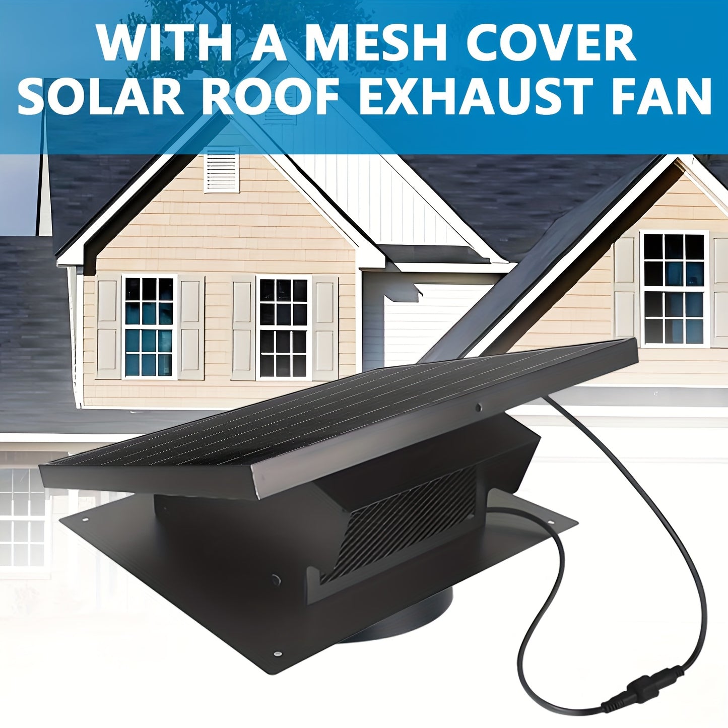 Solar Roof Vent Fan, 20.32 cm, 25W Solar Powered Attic Exhaust Fan with Up to 3000RPM for Efficient Cooling in Lofts, Warehouses, Greenhouses & RVs – Black, Assembleable and Detachable