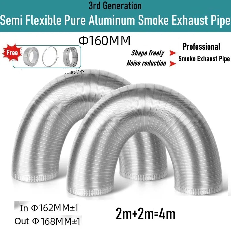 Pure Aluminum Semi Flexible Smoke Exhaust Pipe Range Hood Ventilation Hose High Temperature Resistance Duct Φ150-250 1.5/2m