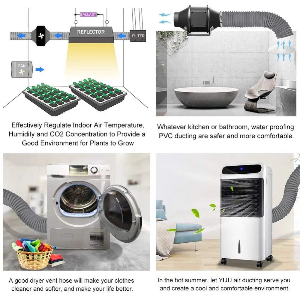 4 inch Dryer Vent Hose Gray with 2 Stainless Steel Clamp Air Ducting Heavy-Duty 6 Layer Protection Exhaust Pipe Ventilation