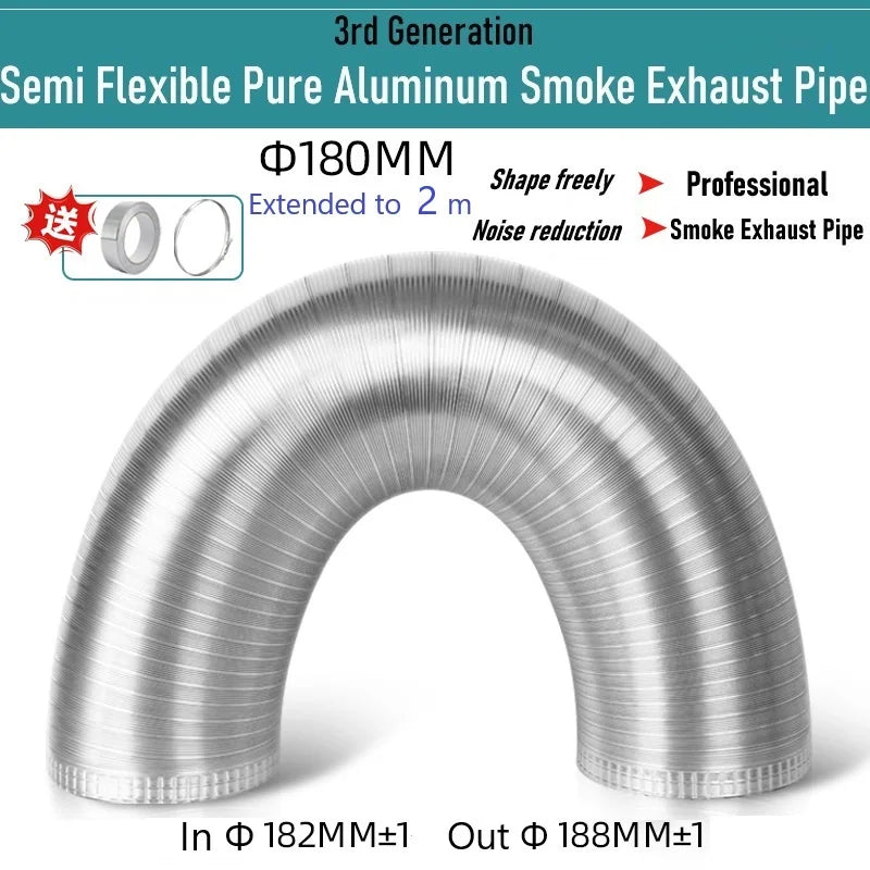 Pure Aluminum Semi Flexible Smoke Exhaust Pipe Range Hood Ventilation Hose High Temperature Resistance Duct Φ150-250 1.5/2m