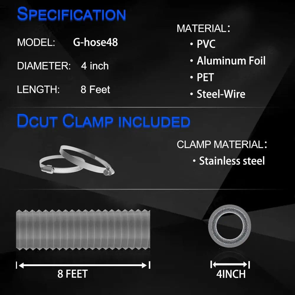 4 inch Dryer Vent Hose Gray with 2 Stainless Steel Clamp Air Ducting Heavy-Duty 6 Layer Protection Exhaust Pipe Ventilation