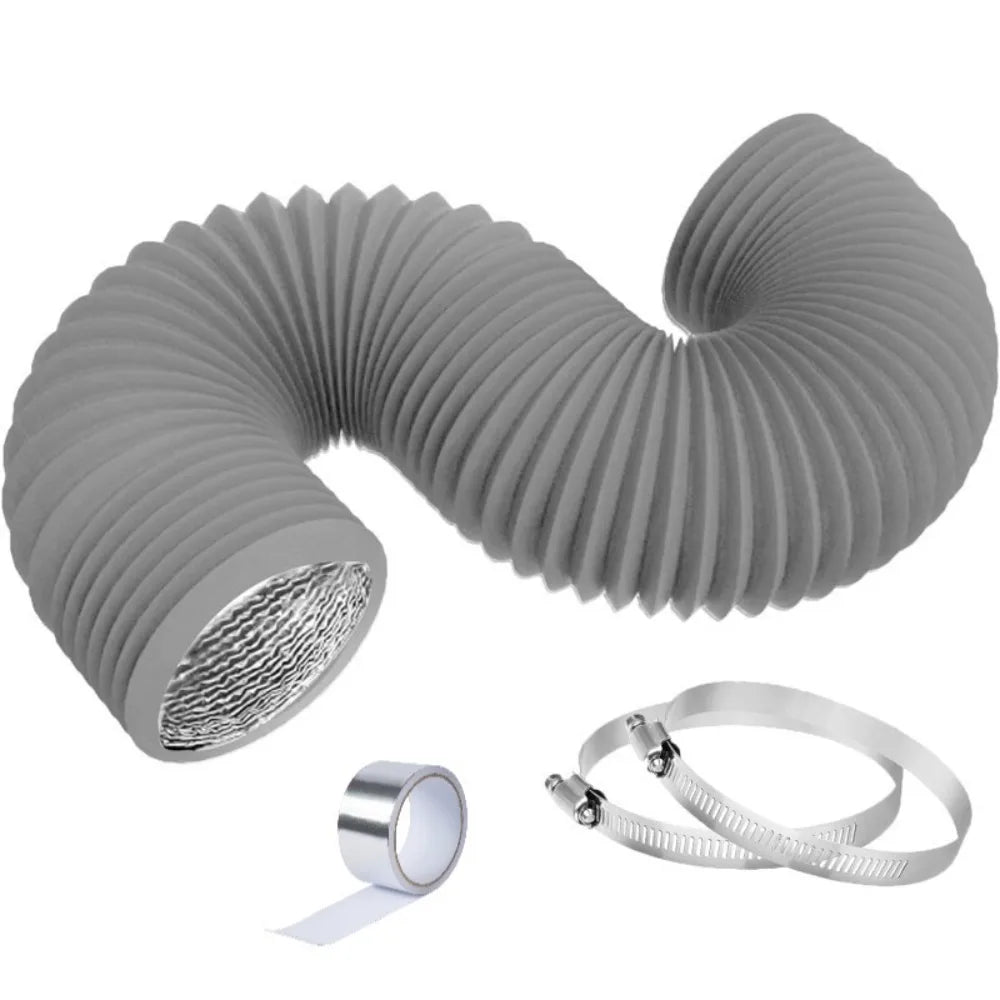 4 inch Dryer Vent Hose Grey with 2 Stainless Steel Clamp Air Ducting Heavy-Duty 6 Layer Protection Exhaust Pipe Ventilation