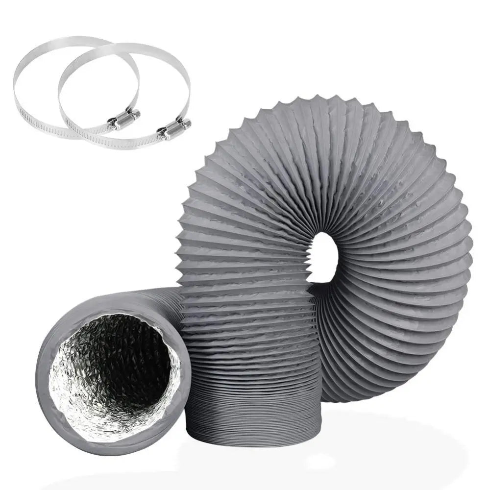 4 inch Dryer Vent Hose Grey with 2 Stainless Steel Clamp Air Ducting Heavy-Duty 6 Layer Protection Exhaust Pipe Ventilation