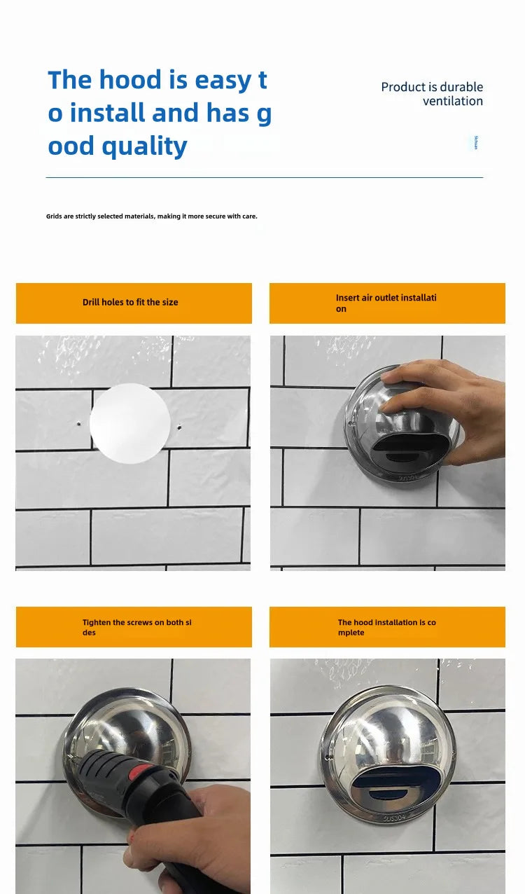 4PCS 100mm Stainless Steel Vent Cap Rainproof Exterior Wall Air Outlet Grille Round Heating Cooling Vent Cover Pipeline Hardware