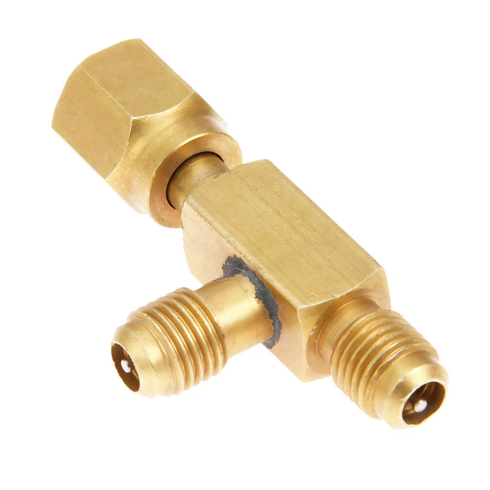 1pc T Type Adapter Tee Adapter 1/4X1/4X1/4" SAE Flare Add Gauge Deep Vacuum Pump/Manifold Set Solid Brass Tee Adapter