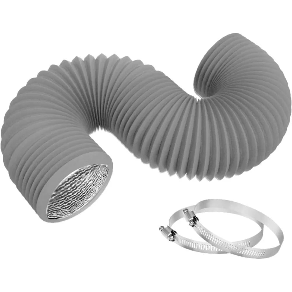 4 inch Dryer Vent Hose Grey with 2 Stainless Steel Clamp Air Ducting Heavy-Duty 6 Layer Protection Exhaust Pipe Ventilation
