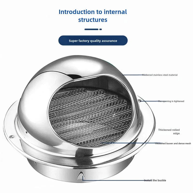 4PCS 100mm Stainless Steel Vent Cap Rainproof Exterior Wall Air Outlet Grille Round Heating Cooling Vent Cover Pipeline Hardware