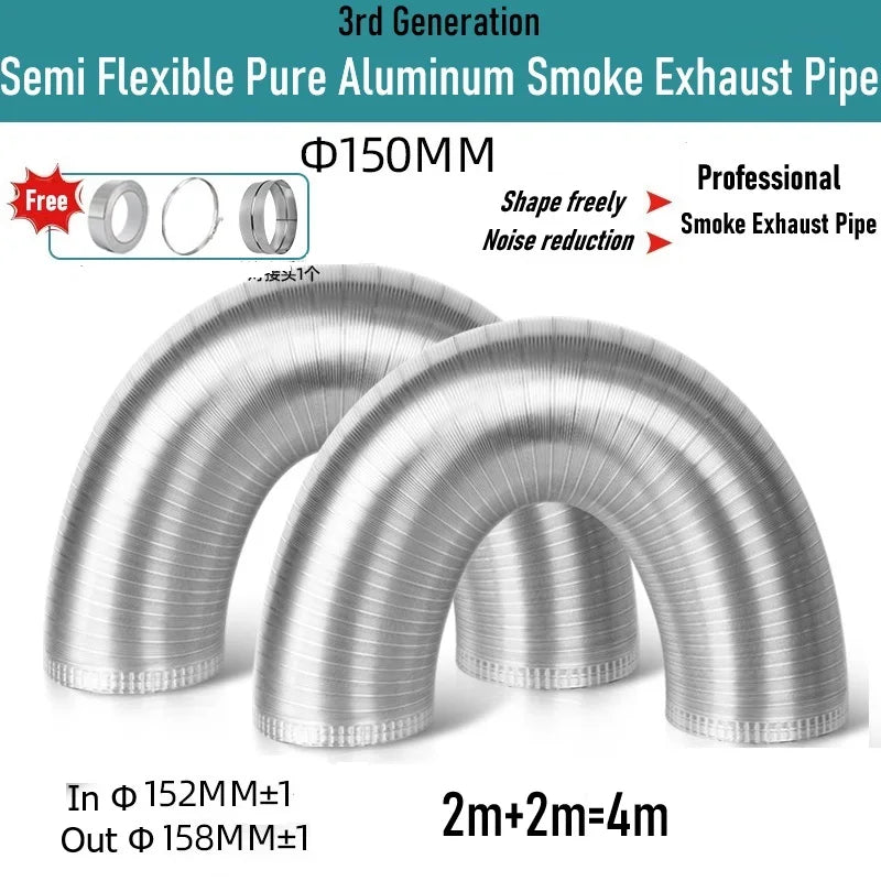 Pure Aluminum Semi Flexible Smoke Exhaust Pipe Range Hood Ventilation Hose High Temperature Resistance Duct Φ150-250 1.5/2m