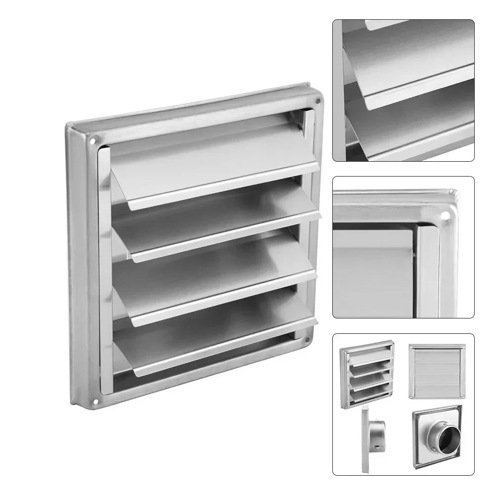 100/125/150mm Stainless Steel Air Vent Duct Grill Wall Square Tumble Air Outlet Dryer Extractor Ventilation Cover Fan Outlet