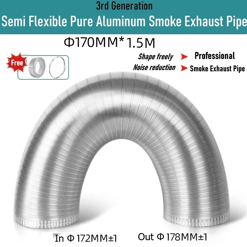 Pure Aluminum Semi Flexible Smoke Exhaust Pipe Range Hood Ventilation Hose High Temperature Resistance Duct Φ150-250 1.5/2m