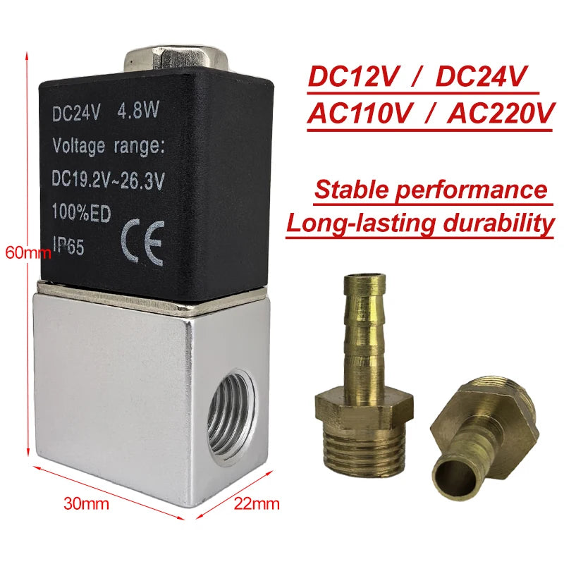 DC12V 24V AC110V 220V Normally Closed 1/4" Silent Oil Free Bidirectional NormallyClosed Pneumatic Solenoid Valve