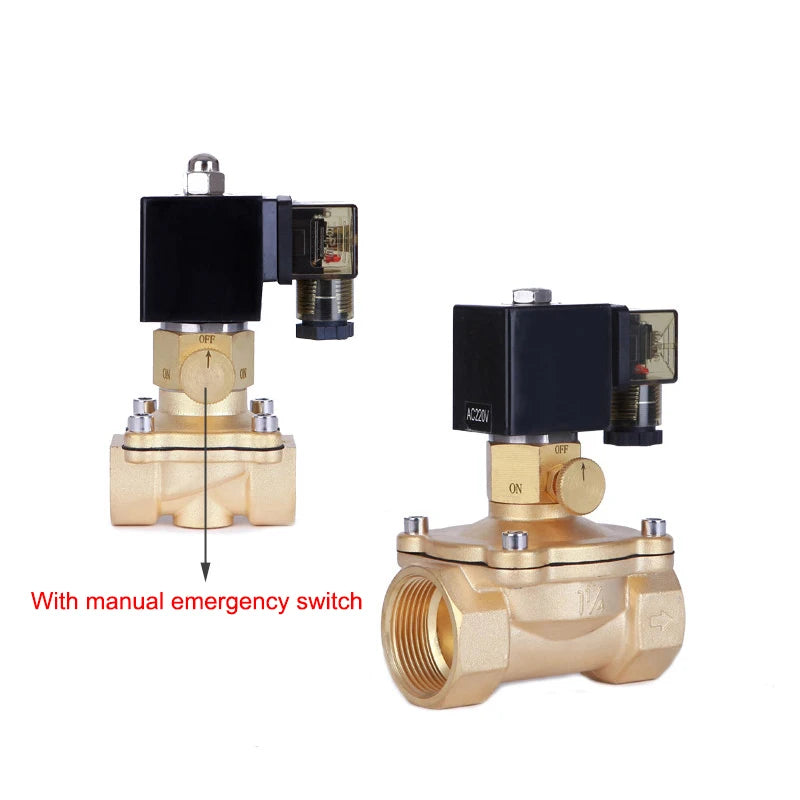 1/2" 3/4" 1" 1-1/4" 1-1/2" 2" Brass Electric Solenoid Valve With Manual Emergency Switch AC220V DC24V For Water Oil Air