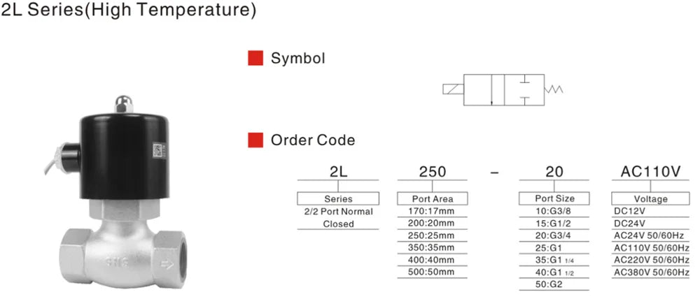 2L-25 High Temperature High Pressure Steam Fluid Control Valve Water Steam Solenoid Valve 2L-08/10/15/20/25/35/40/50