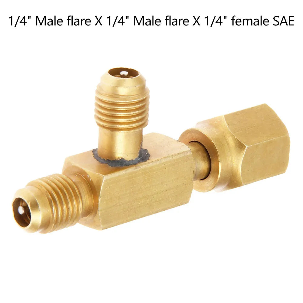 1pc T Type Adapter Tee Adapter 1/4X1/4X1/4" SAE Flare Add Gauge Deep Vacuum Pump/Manifold Set Solid Brass Tee Adapter