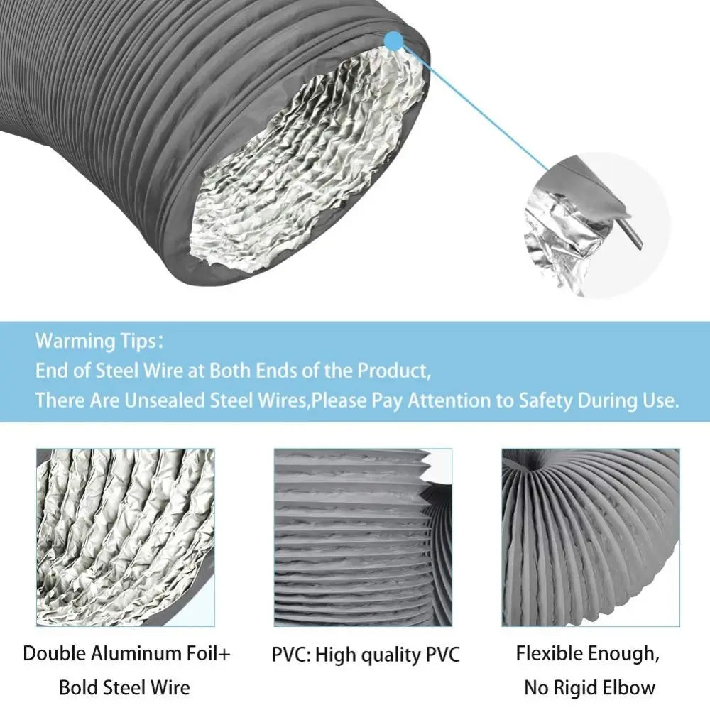 4 inch Dryer Vent Hose Grey with 2 Stainless Steel Clamp Air Ducting Heavy-Duty 6 Layer Protection Exhaust Pipe Ventilation