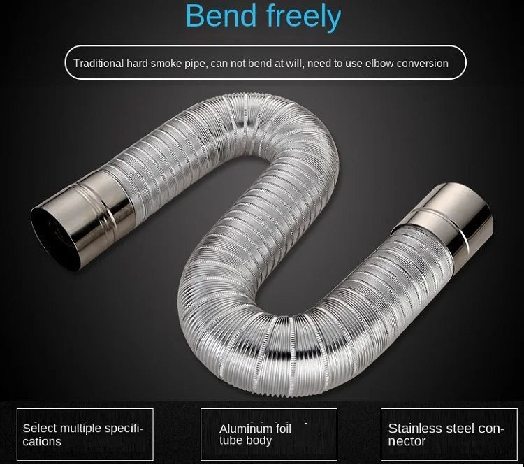 ∅70mm 1m Aluminum Semi-flexible Pipe with Stainless Steel Connector Smoke Exhaust Tube of Water Heater/Bathroom Ventilation Duct