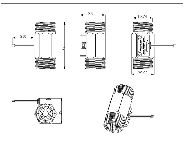 1/2" 3/4" Flow Switch Brass Male thread DN15 DN20 Liquid Water Sensor With filtermesh 0-220V