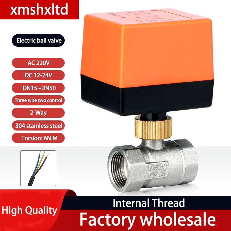 AC220V DC12V-24V Electric Thread Stainless Steel Ball Valve 2-control 3-wire Solenoid Water Valve Actuator, DN15/20/25/32/40/50