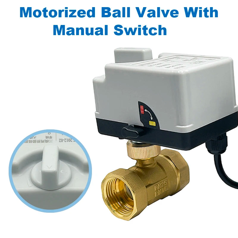 1/2” 3/4” 1” 1-1/4” 1-1/2” Electric Ball Valve With Manual Switch AC220V DC12V DC24V 2-Way Brass Ball Valve With Actuator 3-Wire