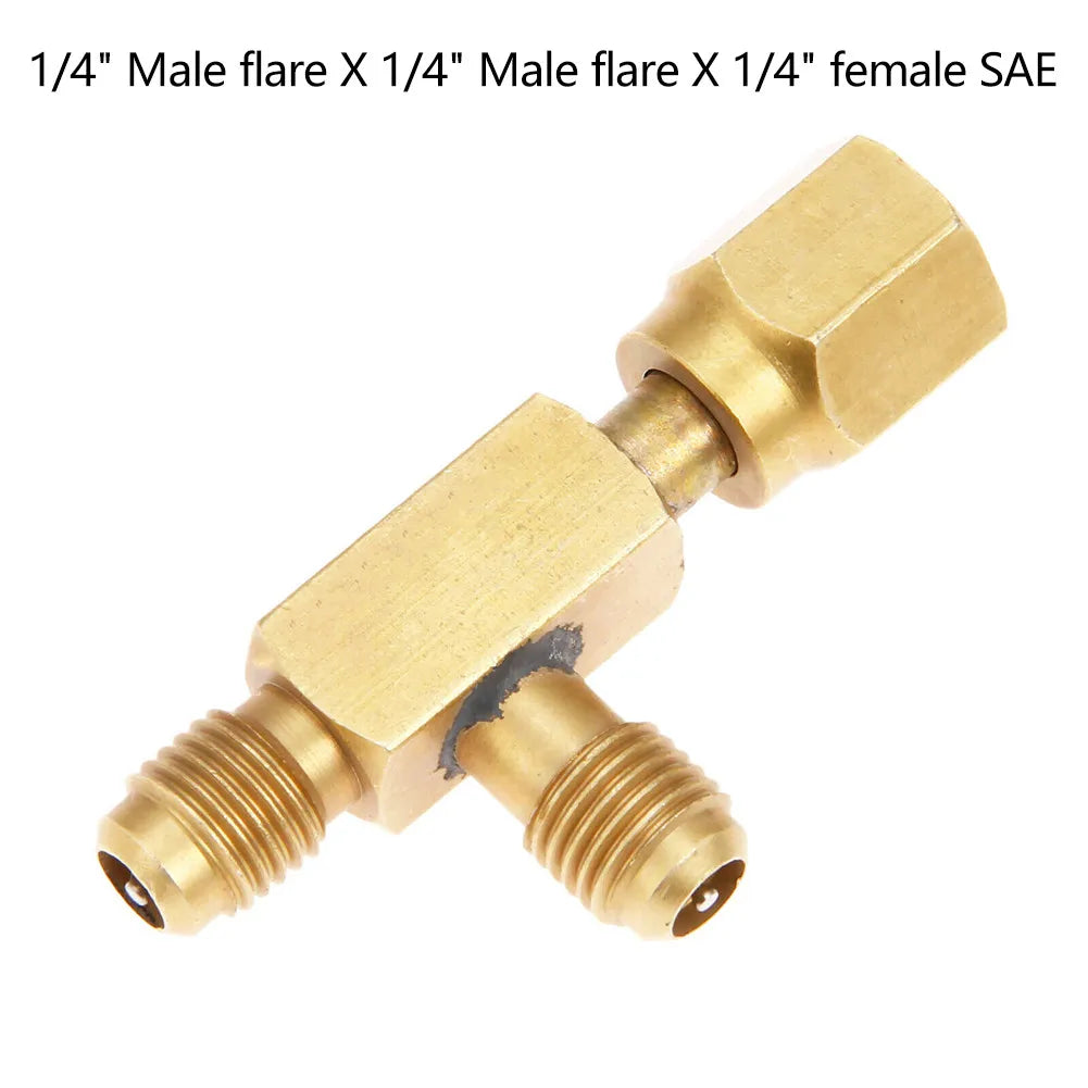 1pc T Type Adapter Tee Adapter 1/4X1/4X1/4" SAE Flare Add Gauge Deep Vacuum Pump/Manifold Set Solid Brass Tee Adapter