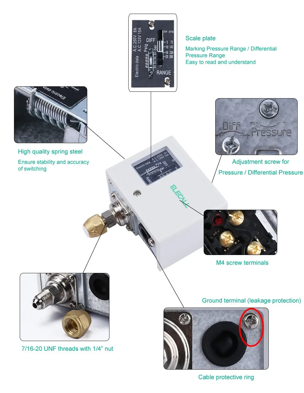 ELECALL Automatic Pressure Controller Switch Digital Air Water Pump Compressor Pressure Controller