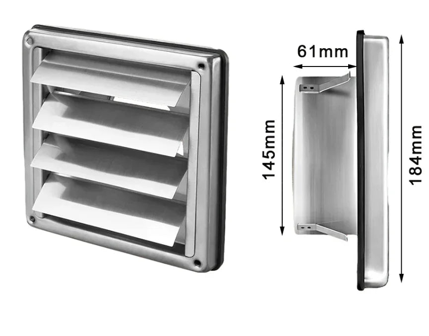 100/125/150mm Stainless Steel Air Vent Duct Grill Wall Square Tumble Air Outlet Dryer Extractor Ventilation Cover Fan Outlet