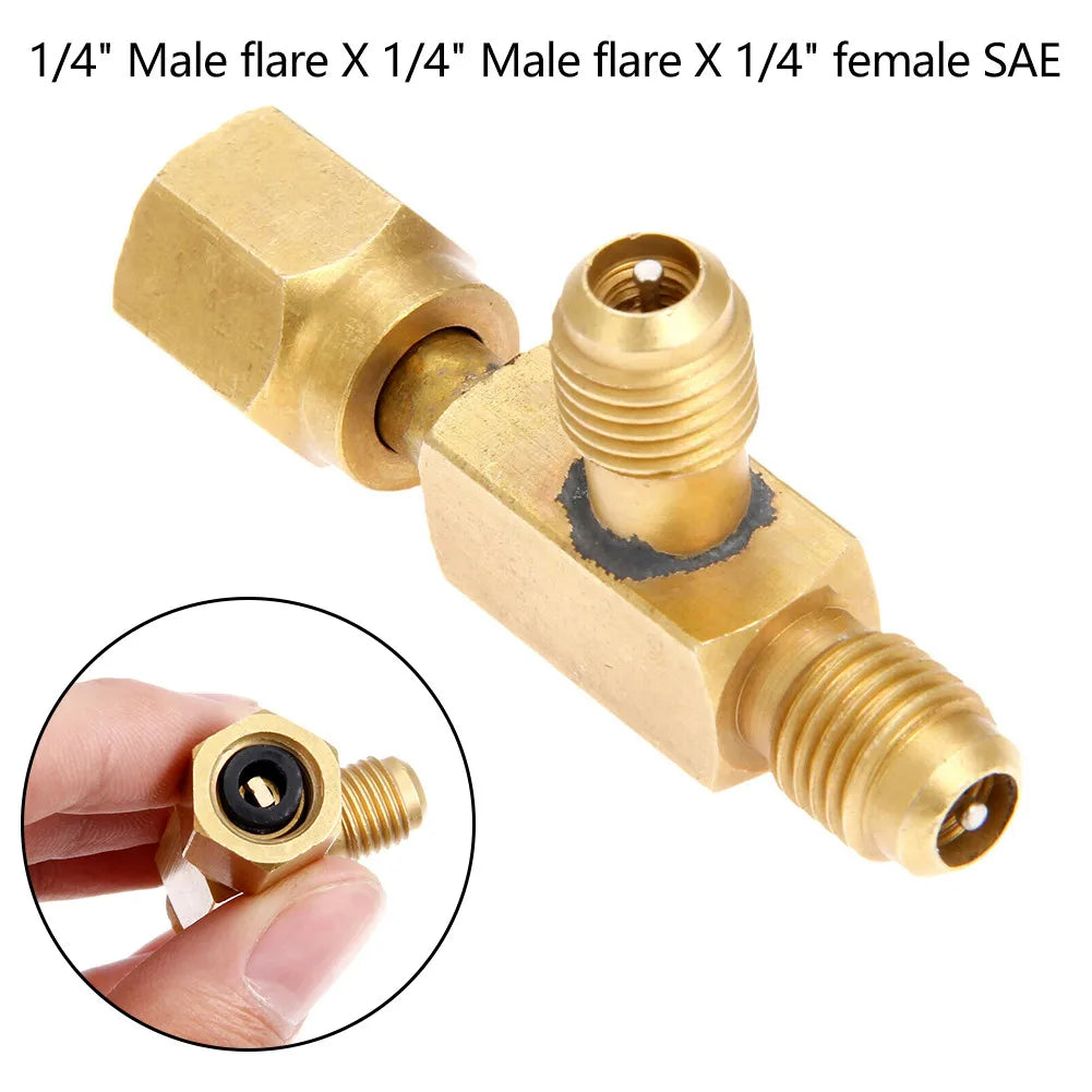 1pc T Type Adapter Tee Adapter 1/4X1/4X1/4" SAE Flare Add Gauge Deep Vacuum Pump/Manifold Set Solid Brass Tee Adapter