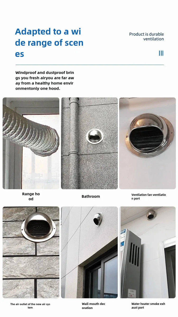4PCS 100mm Stainless Steel Vent Cap Rainproof Exterior Wall Air Outlet Grille Round Heating Cooling Vent Cover Pipeline Hardware