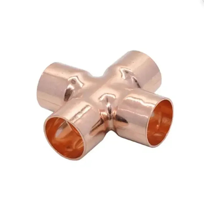 15 16 22 28 35 45mm Copper End Feed Solder Cross 4 Ways Weld Scoket Plumbing Fitting Connector Coupler Splitter Air Conditioner