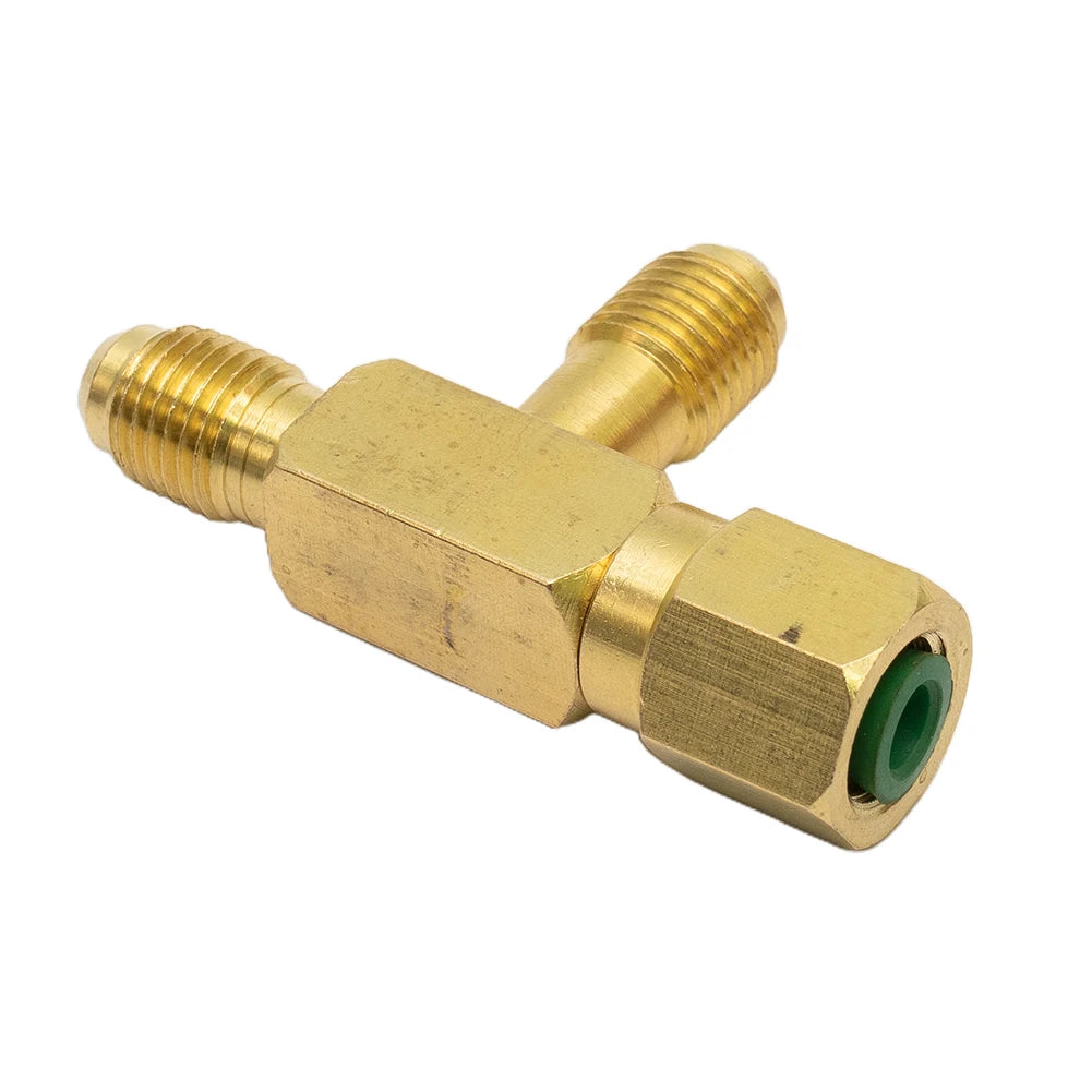 1pc T Type Adapter Tee Adapter 1/4X1/4X1/4" SAE Flare Add Gauge Deep Vacuum Pump/Manifold Set Solid Brass Tee Adapter