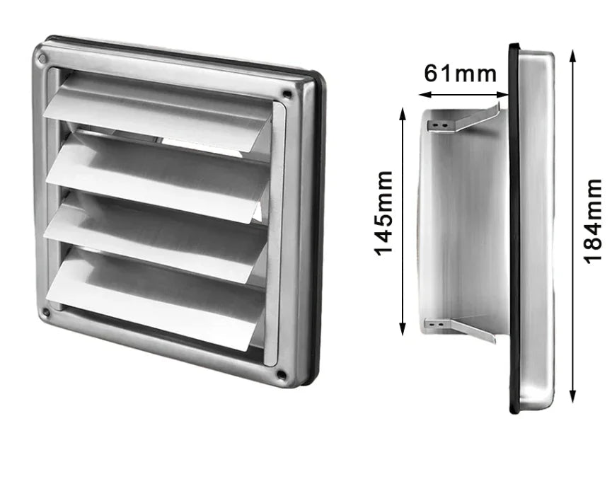 100/125/150mm Stainless Steel Air Vent Duct Grill Wall Square Tumble Air Outlet Dryer Extractor Ventilation Cover Fan Outlet