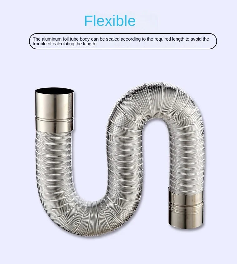 ∅70mm 1m Aluminum Semi-flexible Pipe with Stainless Steel Connector Smoke Exhaust Tube of Water Heater/Bathroom Ventilation Duct