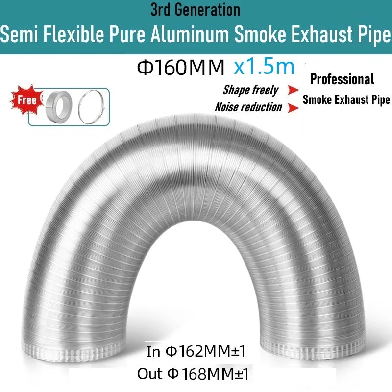 Pure Aluminum Semi Flexible Smoke Exhaust Pipe Range Hood Ventilation Hose High Temperature Resistance Duct Φ150-250 1.5/2m