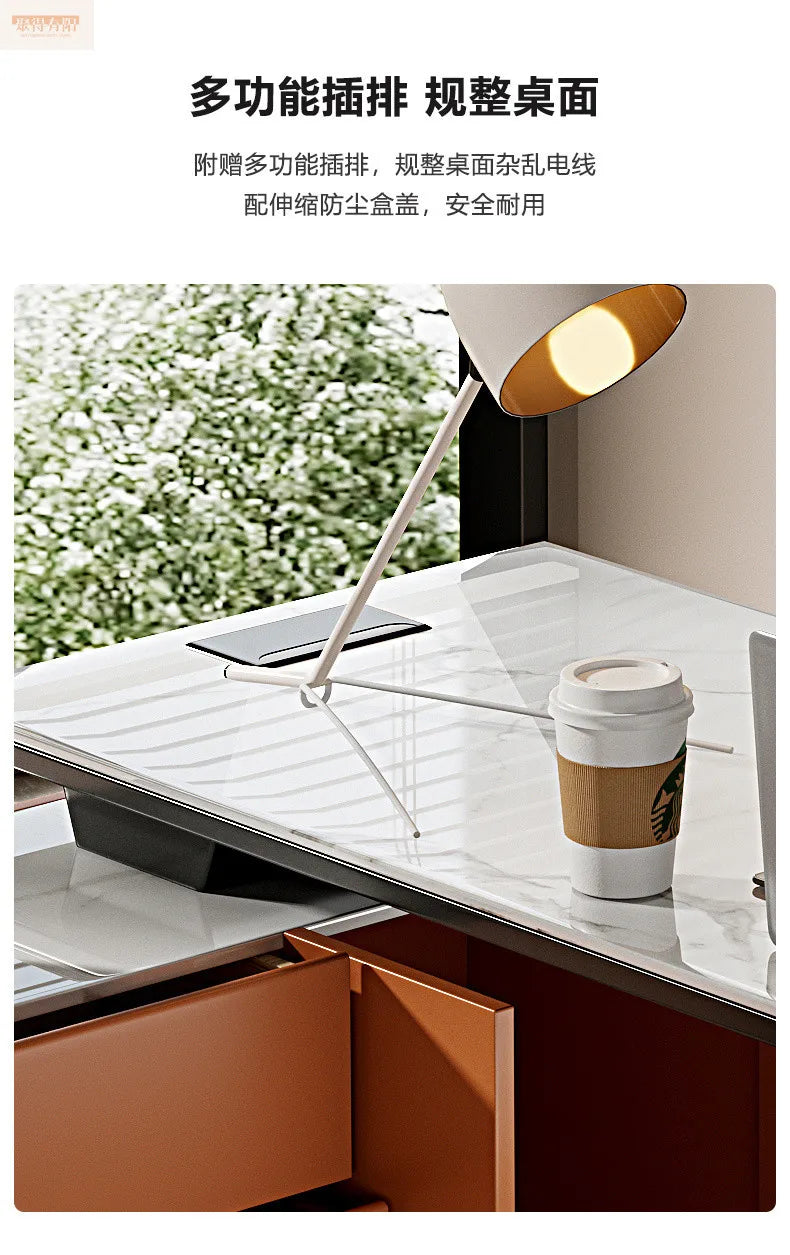 Italian high-end designer large long boss table corner solid wood light luxury minimalist desk living room desk computer table