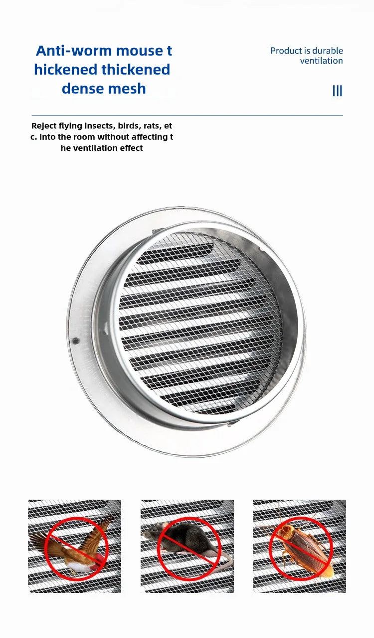 4PCS 100mm Stainless Steel Vent Cap Rainproof Exterior Wall Air Outlet Grille Round Heating Cooling Vent Cover Pipeline Hardware