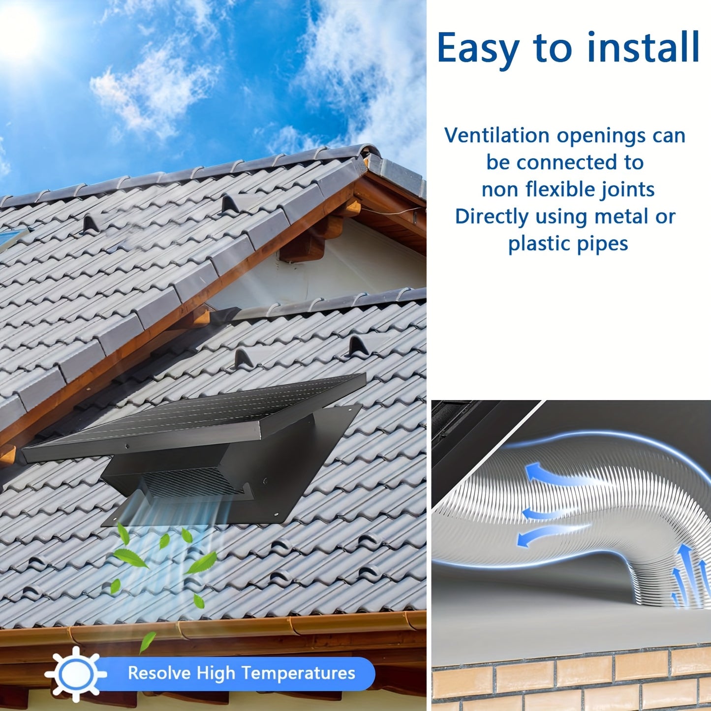 Solar Roof Vent Fan, 20.32 cm, 25W Solar Powered Attic Exhaust Fan with Up to 3000RPM for Efficient Cooling in Lofts, Warehouses, Greenhouses & RVs – Black, Assembleable and Detachable