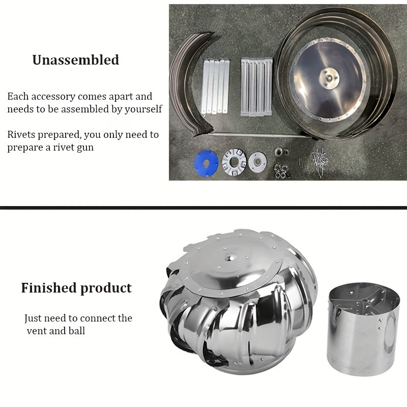 Stainless Steel Roof Ventilation Rotating Ball, 250mm-450mm, No-Power Windproof Exhaust Cooling Cap, Ideal for Factory Roof Low Cost Ventilation, Ventilation Ball|Stainless Steel Ball|Durable Construction