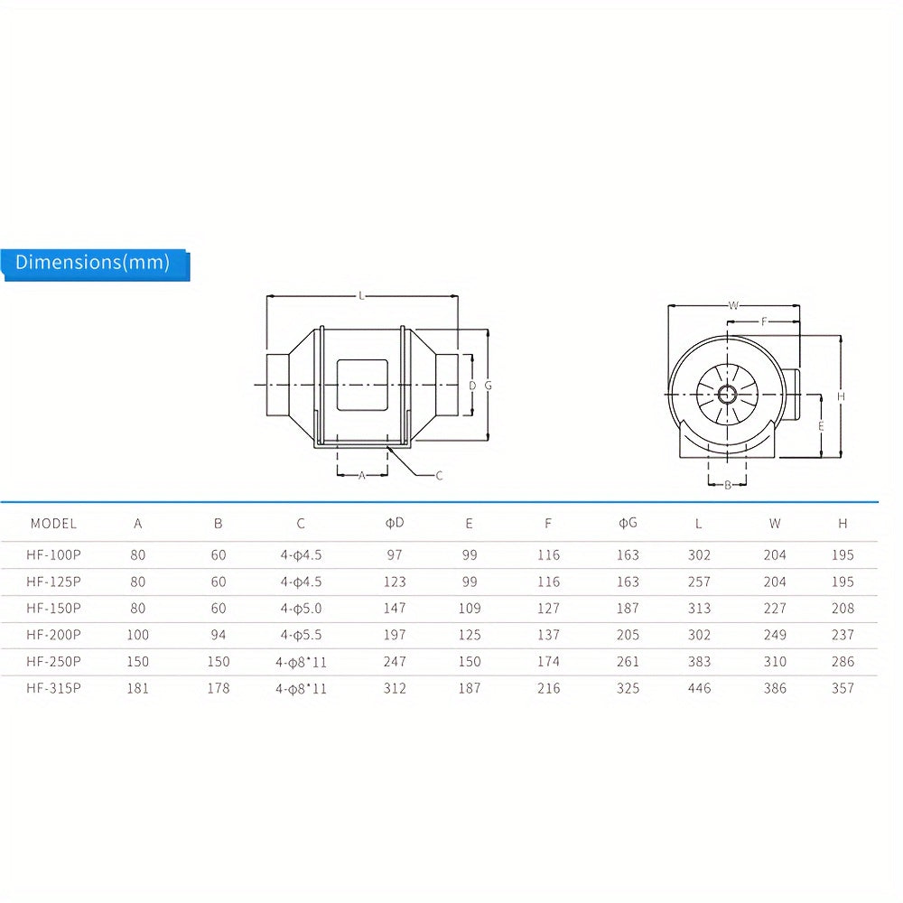 High-Speed 10.16cm Inline Duct Fan with Mixed Flow - Low Noise, Powerful Ventilation for Heating & Cooling, Ideal for Grow Tents & Hydroponics, Easy Install, 220V