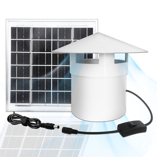 6/8W Solar Roof Vent Fan with Protective Cap - φ110 High-Speed Brushless DC Roof Exhaust Fan, Solar-Powered Attic/Garage/Workshop Ventilation, No Battery Needed, Compatible with Hose for Residential/Commercial Use - Ideal fo