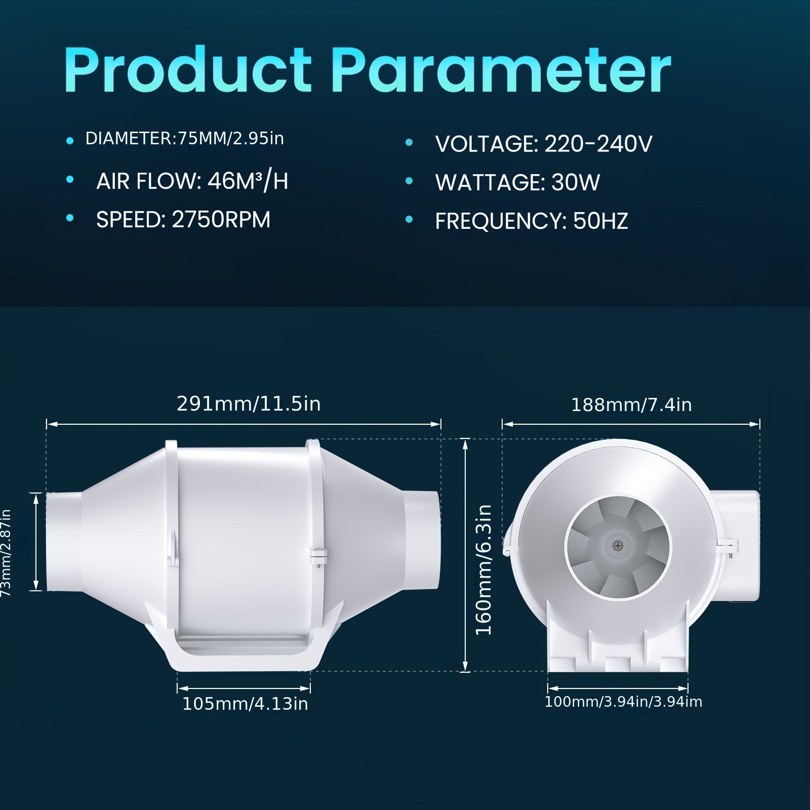 1pcs 3inch 4inch 5Inch Inline Duct Fan Exhaust Fan for Hydroponics Grow Tent, Bathroom, Kitchen