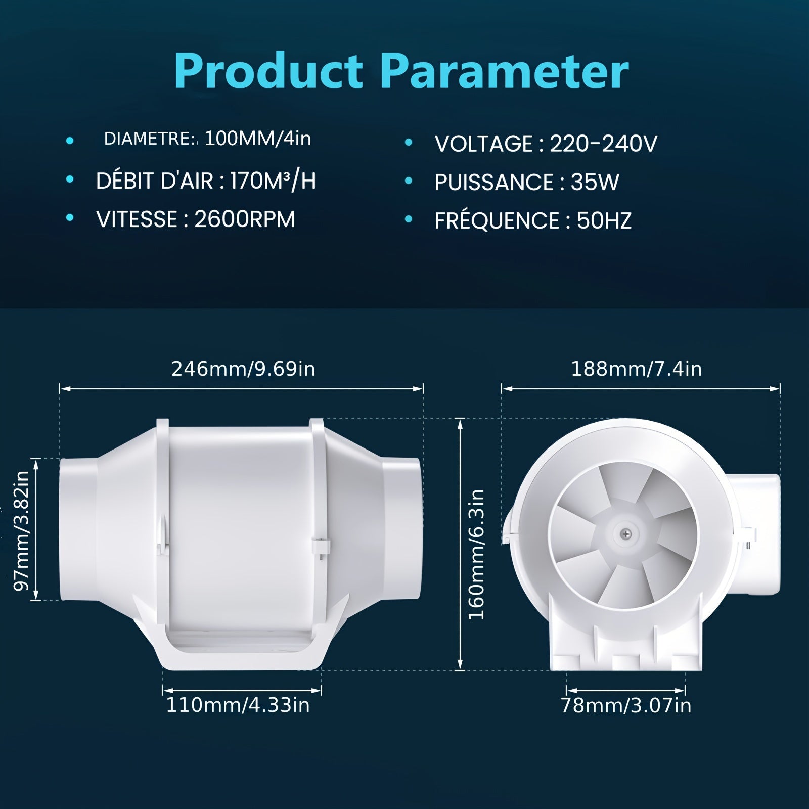 1pcs 3inch 4inch 5Inch Inline Duct Fan Exhaust Fan for Hydroponics Grow Tent, Bathroom, Kitchen