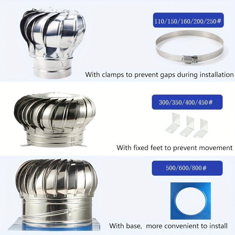 Stainless Steel Roof Ventilation Rotating Ball, 250mm-450mm, No-Power Windproof Exhaust Cooling Cap, Ideal for Factory Roof Low Cost Ventilation, Ventilation Ball|Stainless Steel Ball|Durable Construction