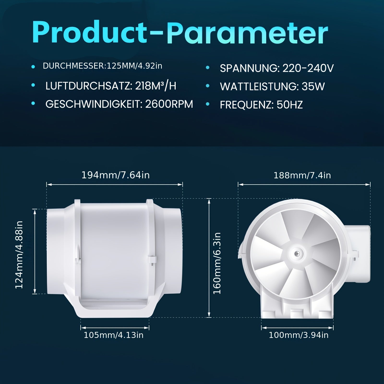 1pcs 3inch 4inch 5Inch Inline Duct Fan Exhaust Fan for Hydroponics Grow Tent, Bathroom, Kitchen