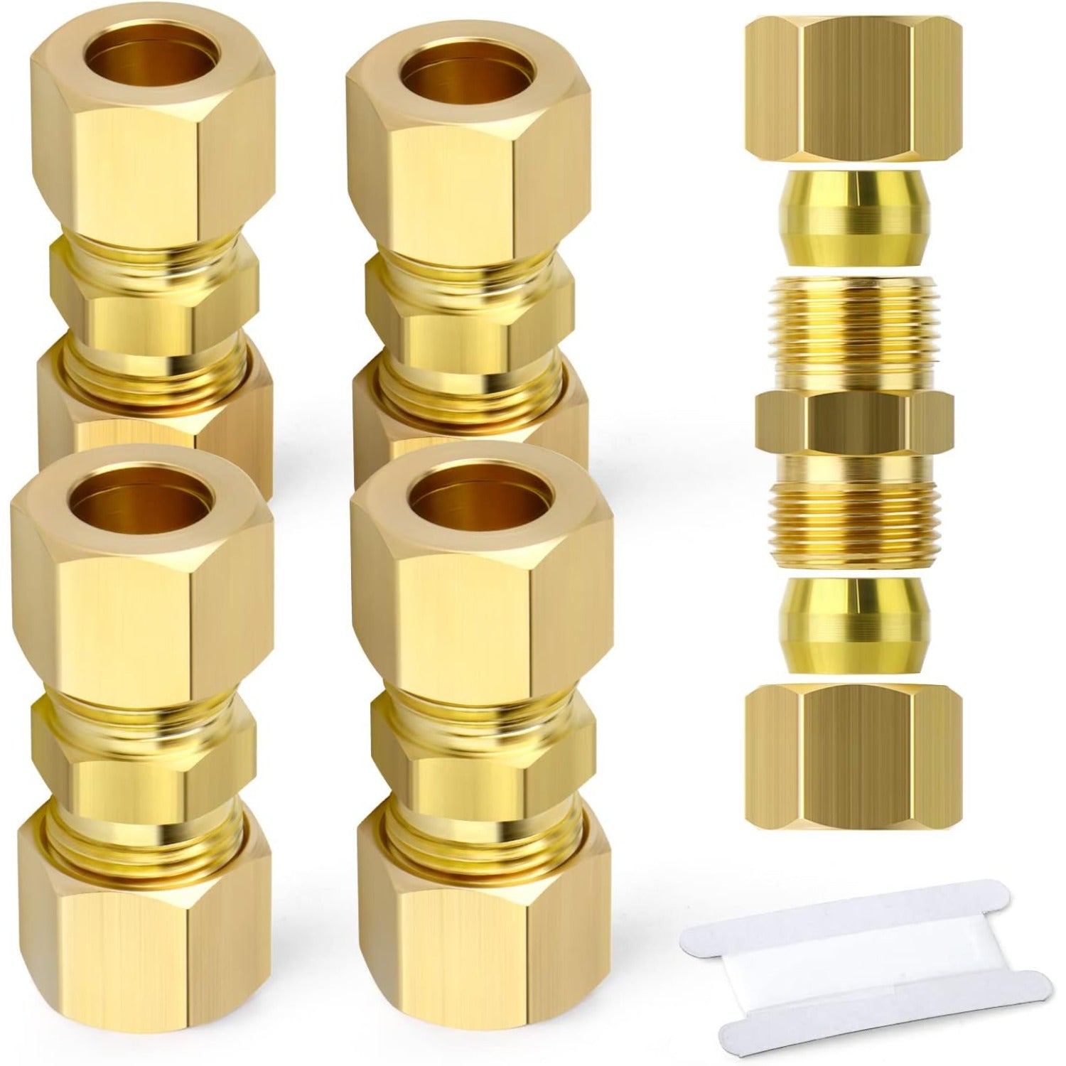 5pcs Heavy-Duty Brass Compression Fittings - 8mm OD Industrial-Grade Press Connect Joints, Hydraulic/Hydrostatic Seal for Fluid Systems (Water, Air, Oil) - for /EU Pipe Standards