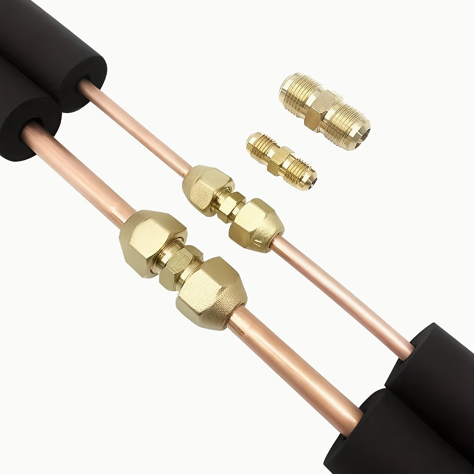 2 Copper Air Conditioner Copper Tube Adapters - 1/4" & 3/8" Male/Female Spark Thread Quick Couplers, Leak-Proof Double Head Fittings for Air Conditioning & Freeze Repair (US & EU Standard Threads), Freeze Connection, Copper C
